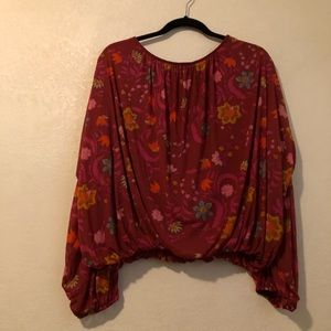Free People Women Blouse Floral Long Sleeve